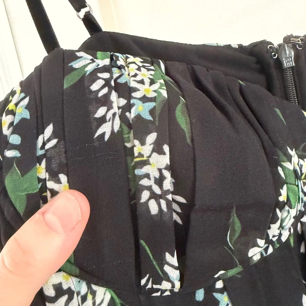 Sau Lee Georgina Ditsy Floral Gown Black Chiffon Pleated Bustier Maxi Dress Sz 4 - Picture 3 of 13